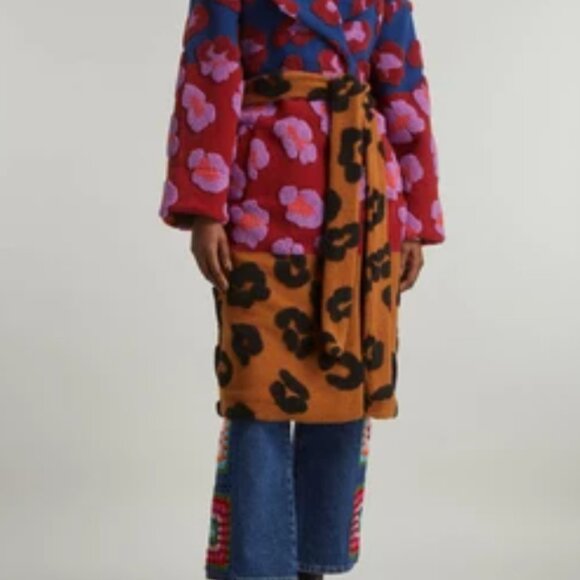 🌴NWT FARM Rio Mixed Leopards Fleece Belted Coat – L - Picture 11 of 12